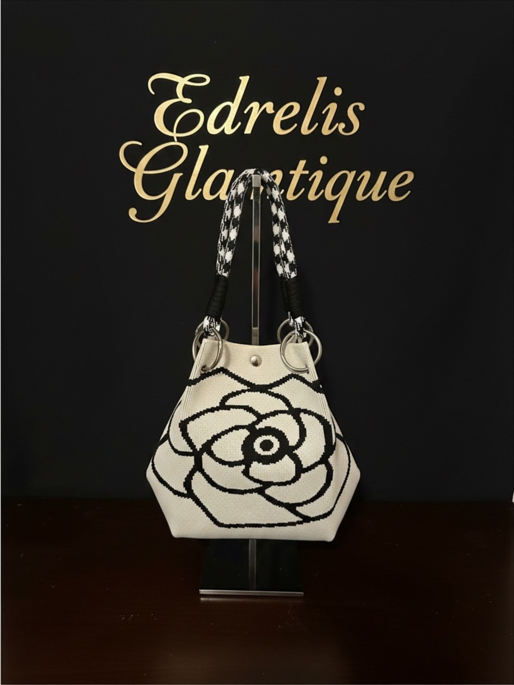 Small Black & White Floral Tote Bag